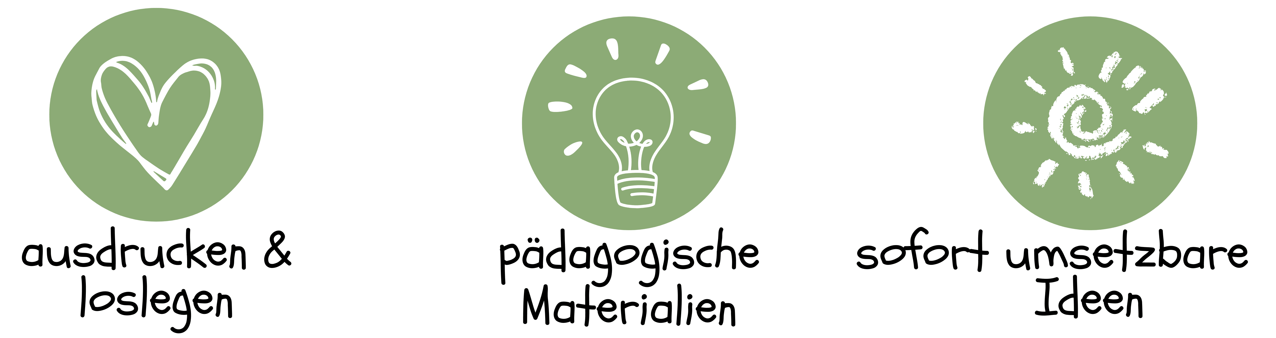 Text: ausdrucken und loslegen. pädagogische Materialien. sofort umsetzbare Ideen