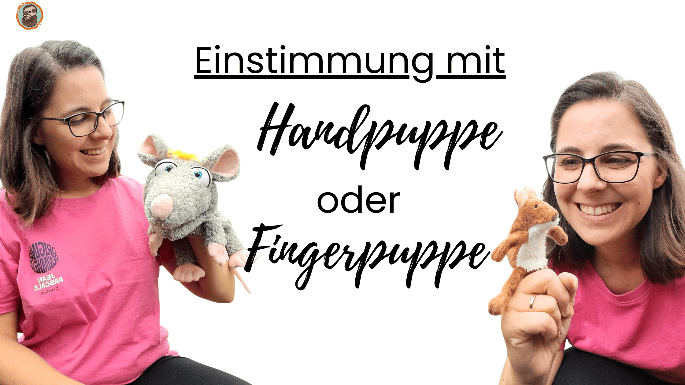 Text: Einstimmung mit Handpuppe oder Fingerpuppe Bild: Dame mit Fingerpuppe und Handpuppe