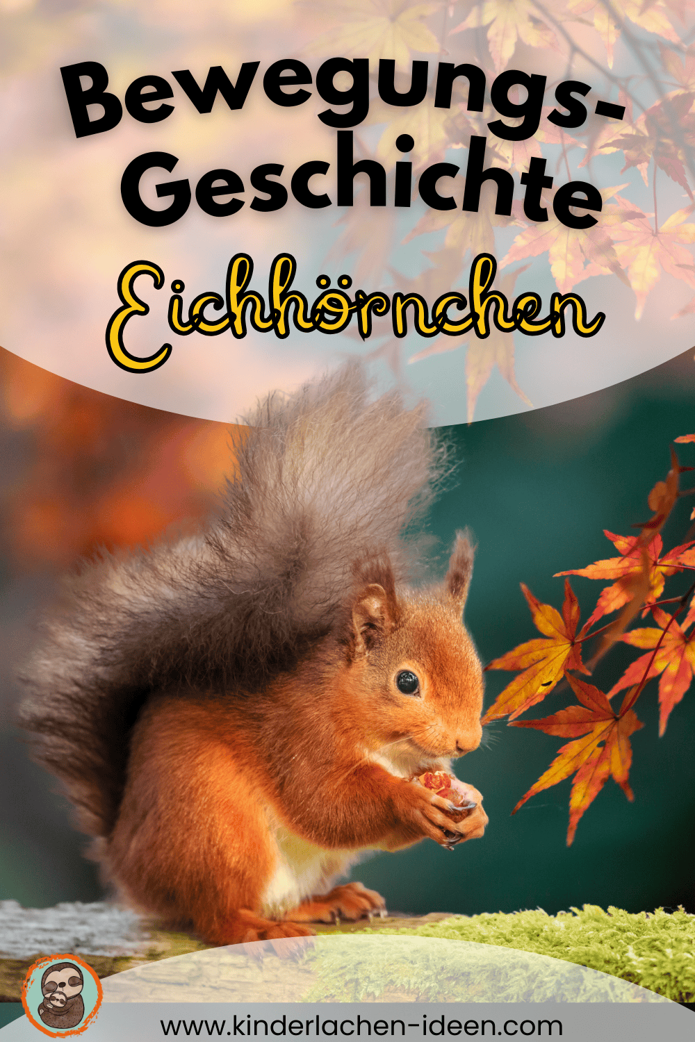Bewegungsgeschichte Eichhörnchen. Bild Eichhörnchen auf Ast im Wald.